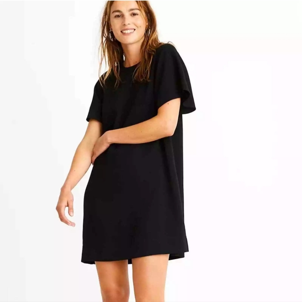 Madewell Black Crepe Flutter Sleeve Shift Mini Dress S Small